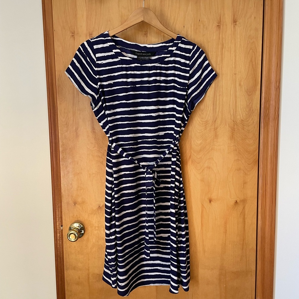 Liquid New York for A Pea in the Pod Maternity Navy and White Striped Silk Dress